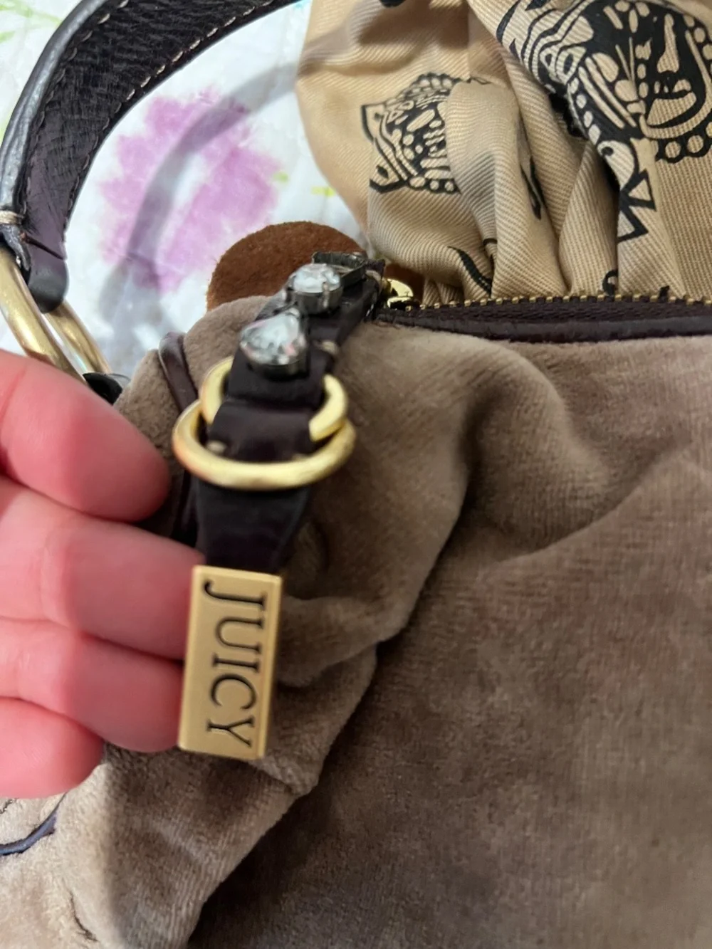 Vintage velvet Juicy Couture bag with flower detail